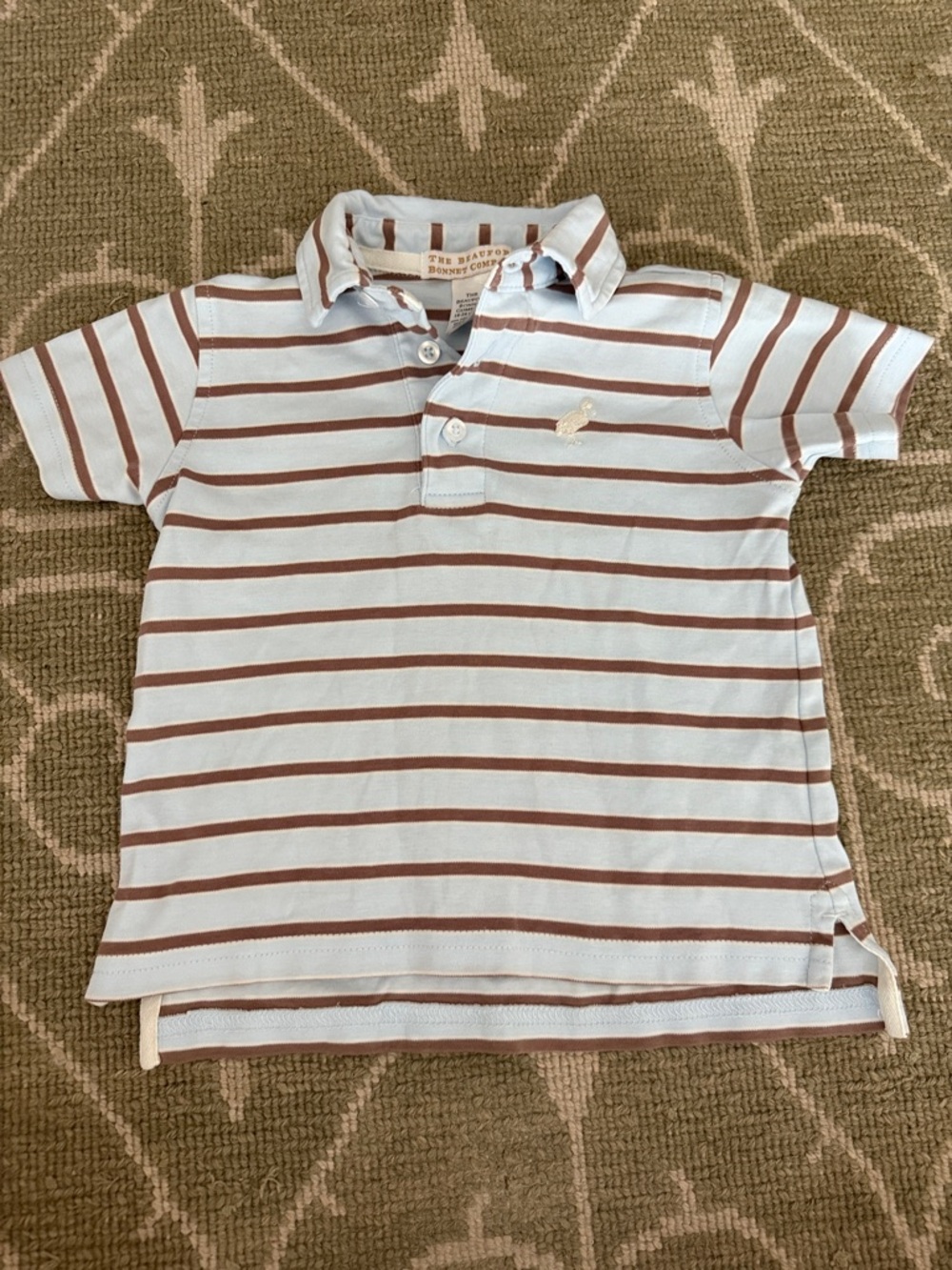 The Beaufort Bonnet Company Striped Polo Shirt - Light Blue & Brown 18-24 Months